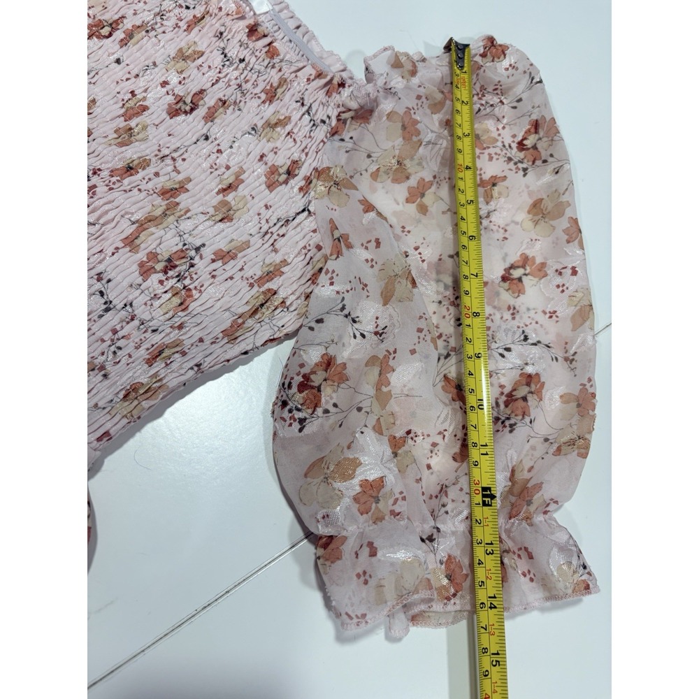 Sissyaki Women's L Pink Floral Smocked Square Neck Puff Sleeve Midi A-Line - Picture 7 of 10